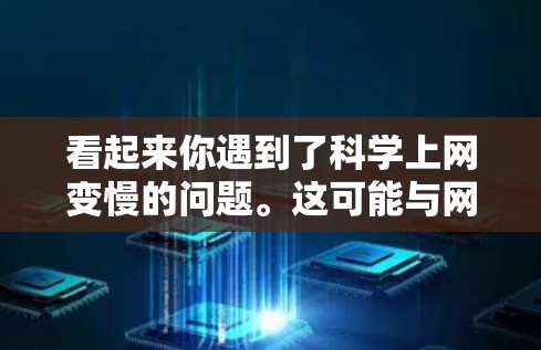 看起来你遇到了科学上网变慢的问题。这可能与网络连接、防火墙设置、缓存优化或带宽不足有关。以下是一些可能的解决方案